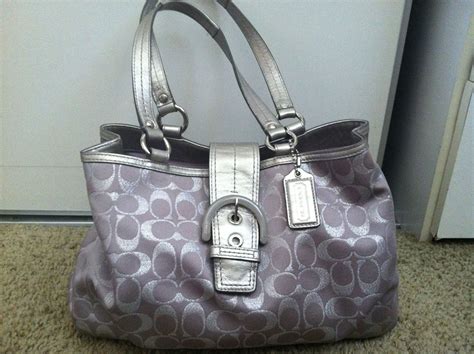 silver metallic coach purse